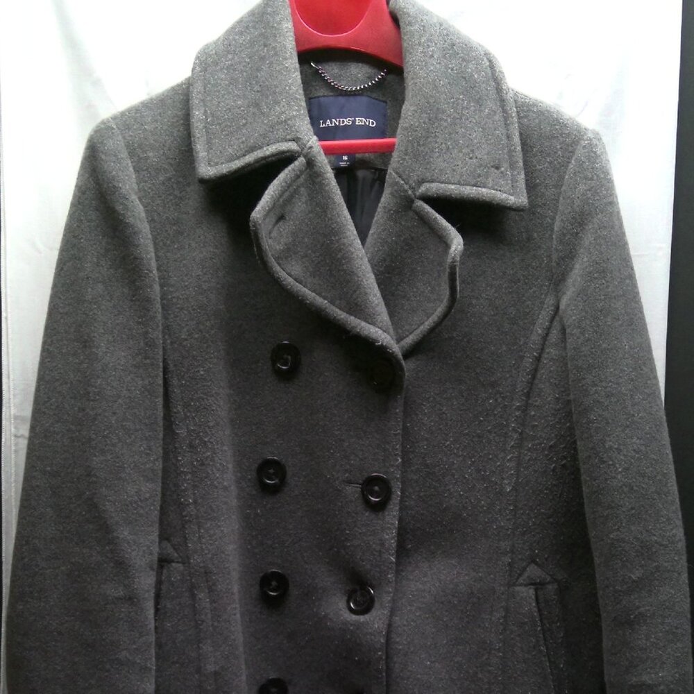 Land's End Women's wool blend pea coat, Gray, Size 16